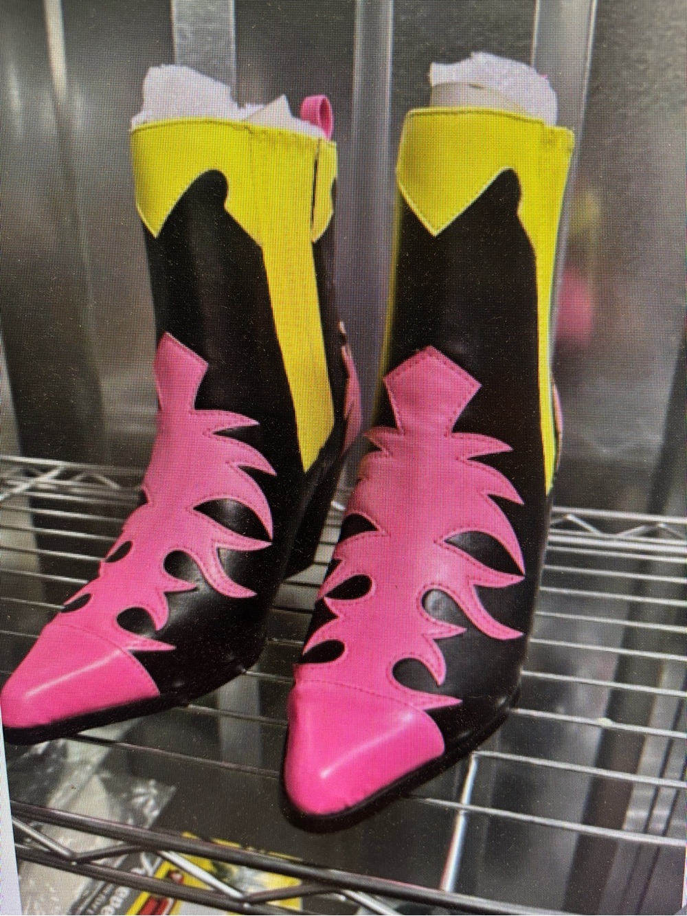 Cape Robbin Black Ankle Boots with Pink Overlays & Yellow Shaft